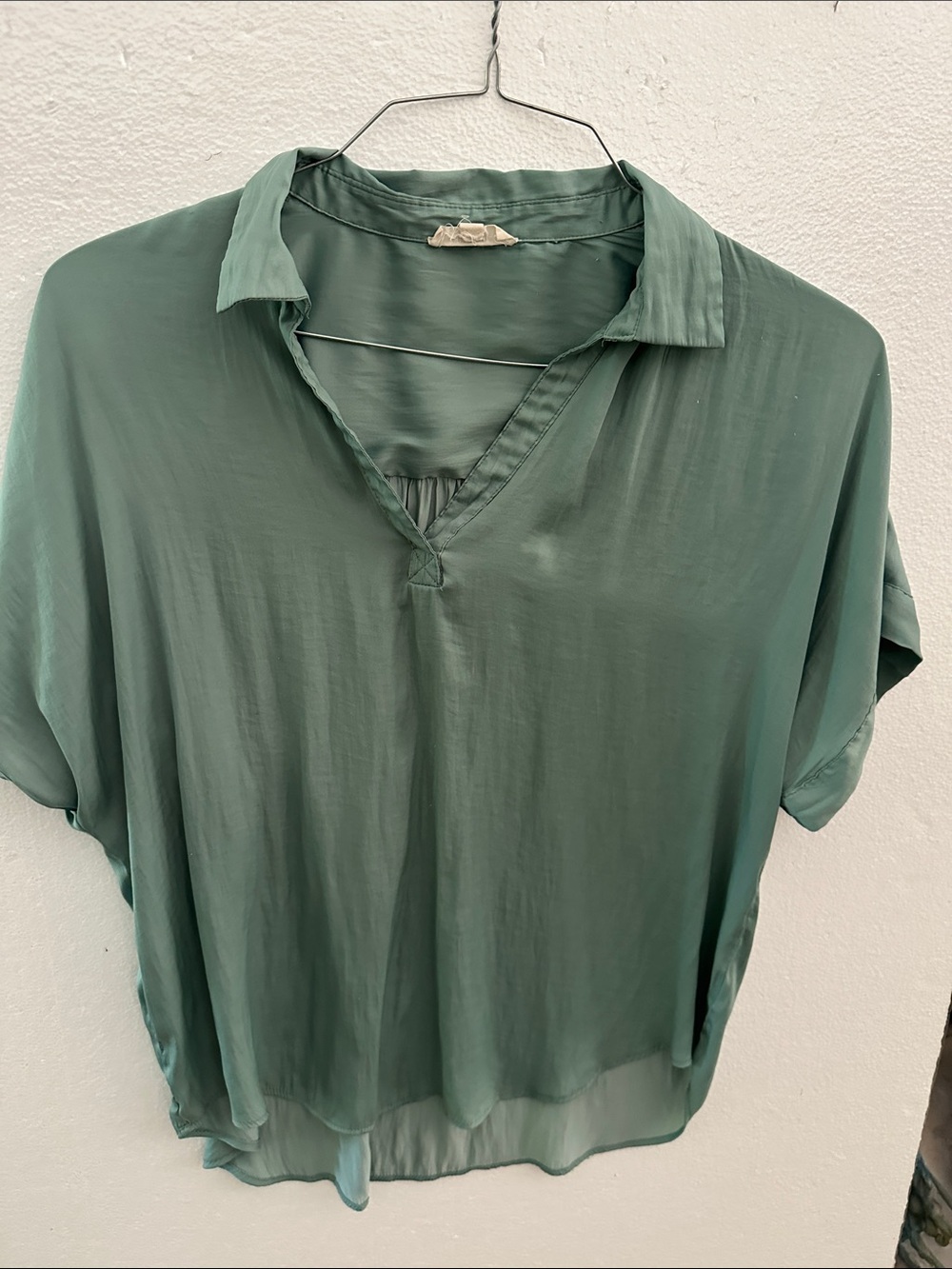 eesome Sage Green Short Sleeve V-Neck Blouse